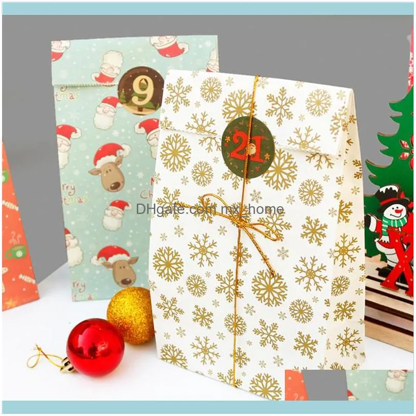 24 Days Christmas Advent Calendar Bags Set Paper Christmas Gift Bag with Stickers DIY Candy Storage Pouches Navidad Decoration 201127