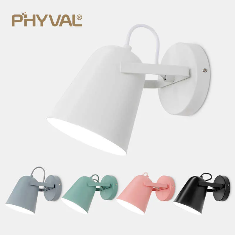PHYVAL Wall Lamp Led Nordic Sconce Wall Lights E27 Head Light Macaron Wall Lamps For Bedside 210724