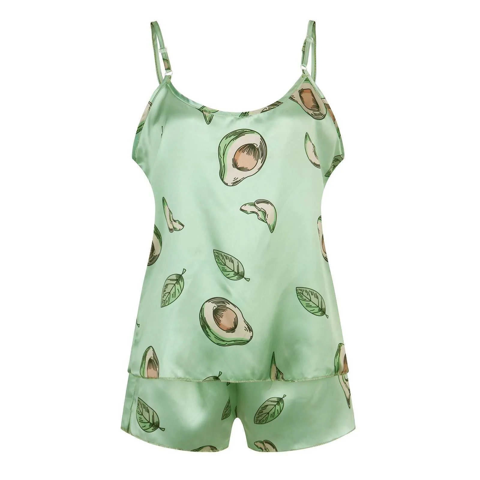 Sexy Avocado Satin Silk Pajama Set For Women V Neck Cami Top And