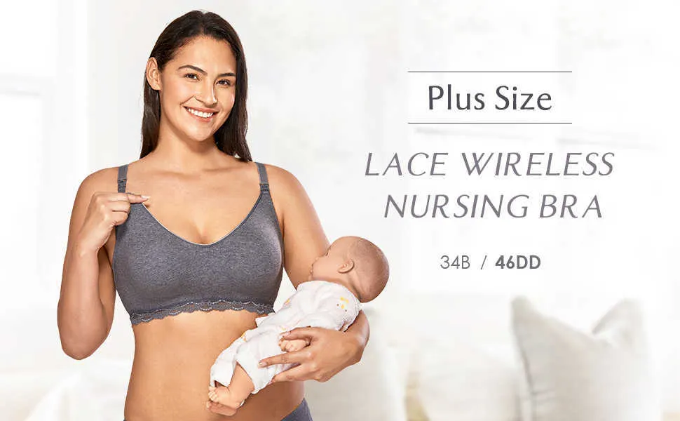 Gratlin Women's Breastfeeding Plus Size Wirefree Cotton Maternity Nursing  Bra