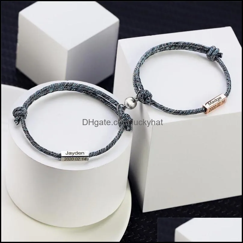 Link, Chain Bracelets Custom Name Bracelet The Pledge Of Eternal Love Magnet Attracts Each Other Stainless Steel Couples Jewelry