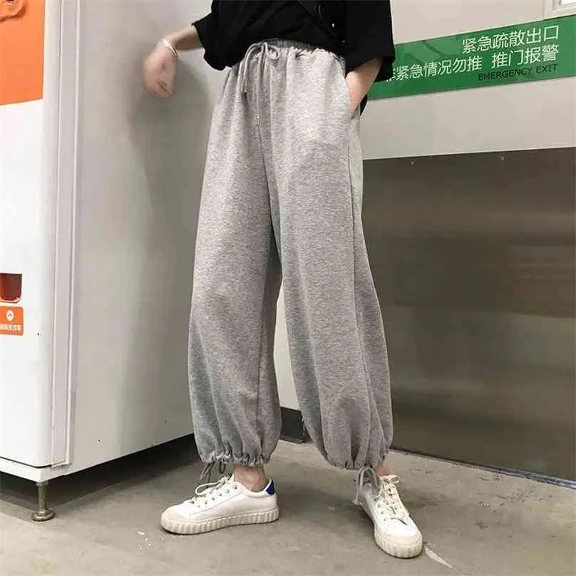 HOUZHOU Pantaloni sportivi grigi per donna Pantaloni da jogging Pantaloni stile harem moda autunno Pantaloni oversize stile coreano 210925