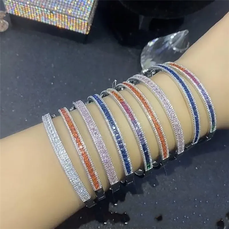 Choucong Brand Ins Top Sell Wedding Bangle Luxury Jewelry 18K White Gold Fill T Princess Cut Multi Color 5A Zircon CZ Diamond Women Bracelet For Christmas gifts