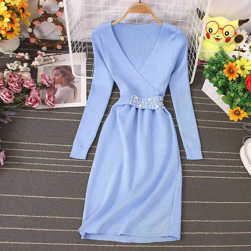 Women's High-Waisted Bandage knitted jumper dress with V-Neck and Tight Fitting Buttocks - Perfect for Spring/Summer Fashion (210520)