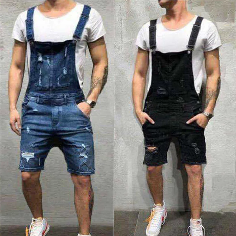 Mannen Gescheurd Gekrast Jeans Bib Brace Overalls Zomer Jarretel Pockets Algemene Dungelen Mannen Casual Jeans Denim Jumpsuit Rompertjes X0621