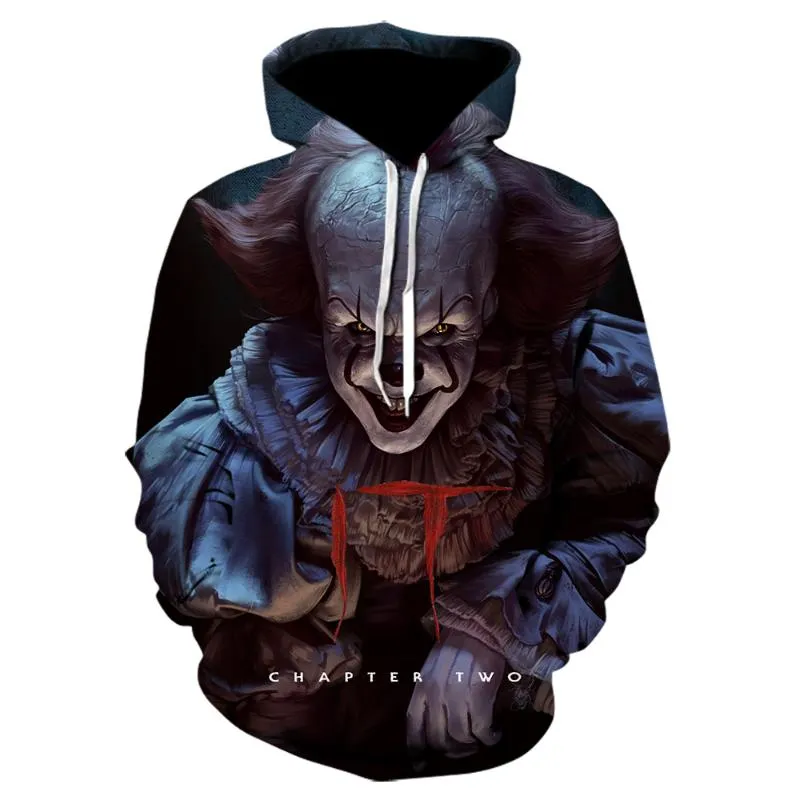 Mäns Hoodies Sweatshirts Clown Hoodie Men Fashion Street Wear Loose 3D Printing Sweatshirt Gothic Hip Hop Rolig Stor Stor Storlek Pullover