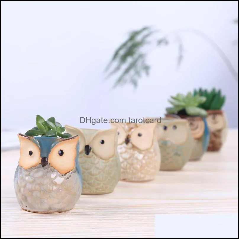 Free Ship Cartoon Owl shaped Flower Pot for Succulents Plants Flowerpot Ceramic Small Mini Home Garden Office Decoration