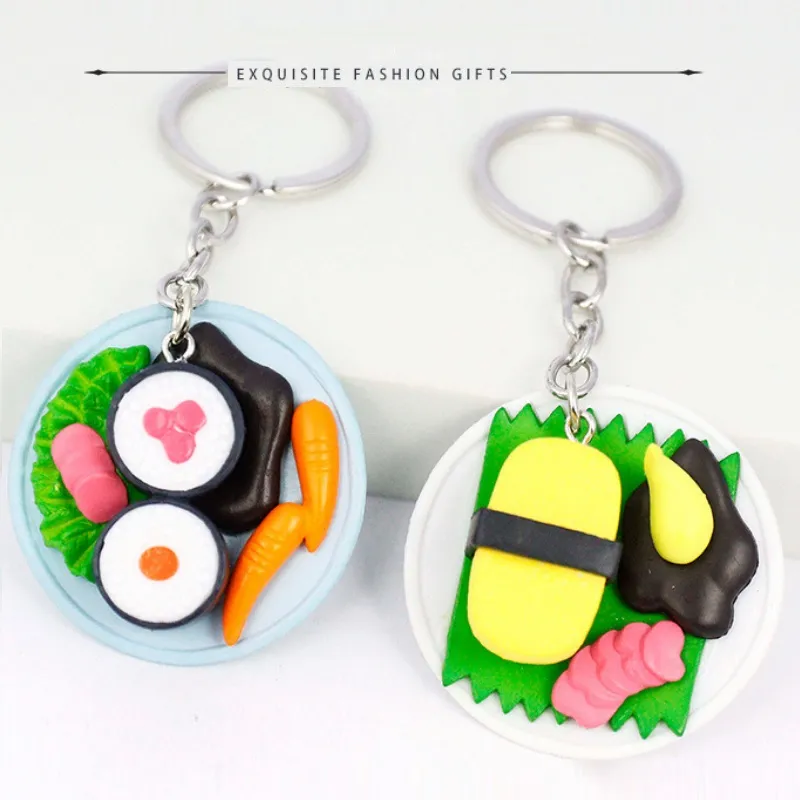 Sushi Breloki Materiał Żywicy Keychain Metalowy Klucz Pierścień Wykwintna Moda Małe prezenty Unisex
