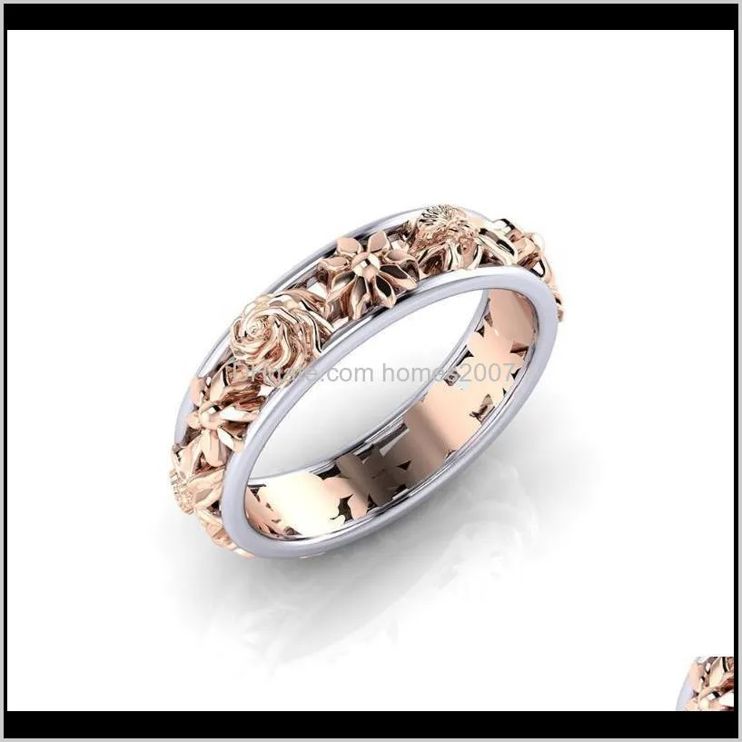 cute male female hollow flower ring rose gold silver color engagement luxury dainty thin wedding rings for women men