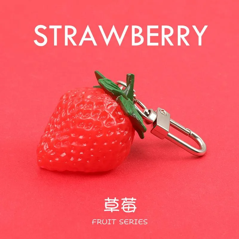 Keychains schattige simulatie eten fruit aardbei sleutelhanger ketting ring oranje tas hanger creatief klein cadeau meisje hart