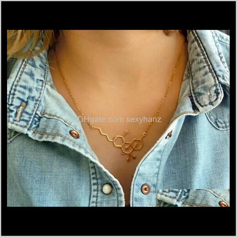 10pcs gold silver simple molecule necklace molecular structure necklaces hormone element necklace science dna dopamine necklaces