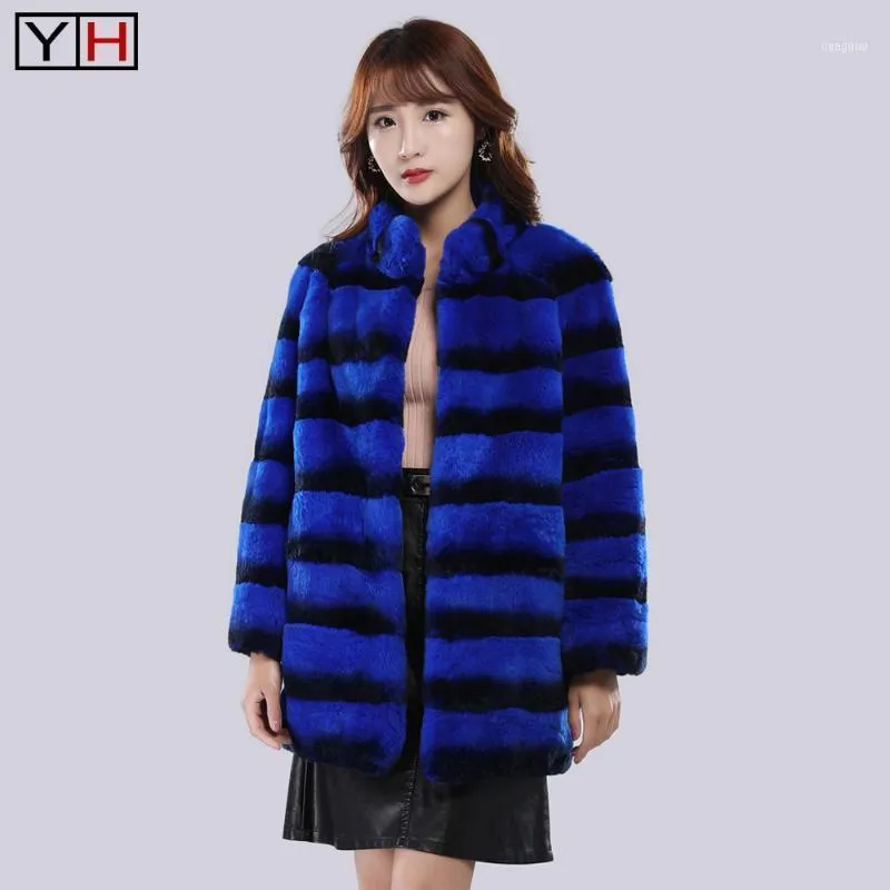 Vinter Kvinnor Real Rex Fur Coat Lady Warm Hight Quality Long Style Jacket 100% Naturlig OuterWear1