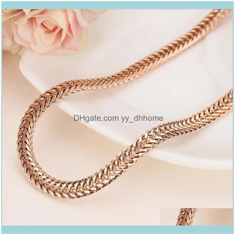 Chains 50cm Rose Gold Necklace For Men Women`s Girls Chain Wheat Link Trendy Party Jewelry Gift Herringbone