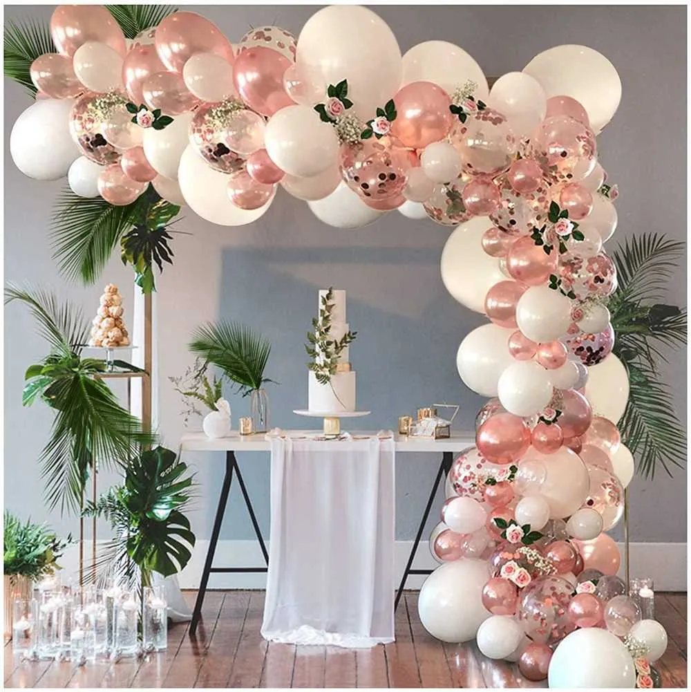 Dia dos Namorados 100 pc Rosa Balão de Ouro Arco Garland Kit, Branco Clear Balões de Látex Chuveiro De Casamento Decorações 210626