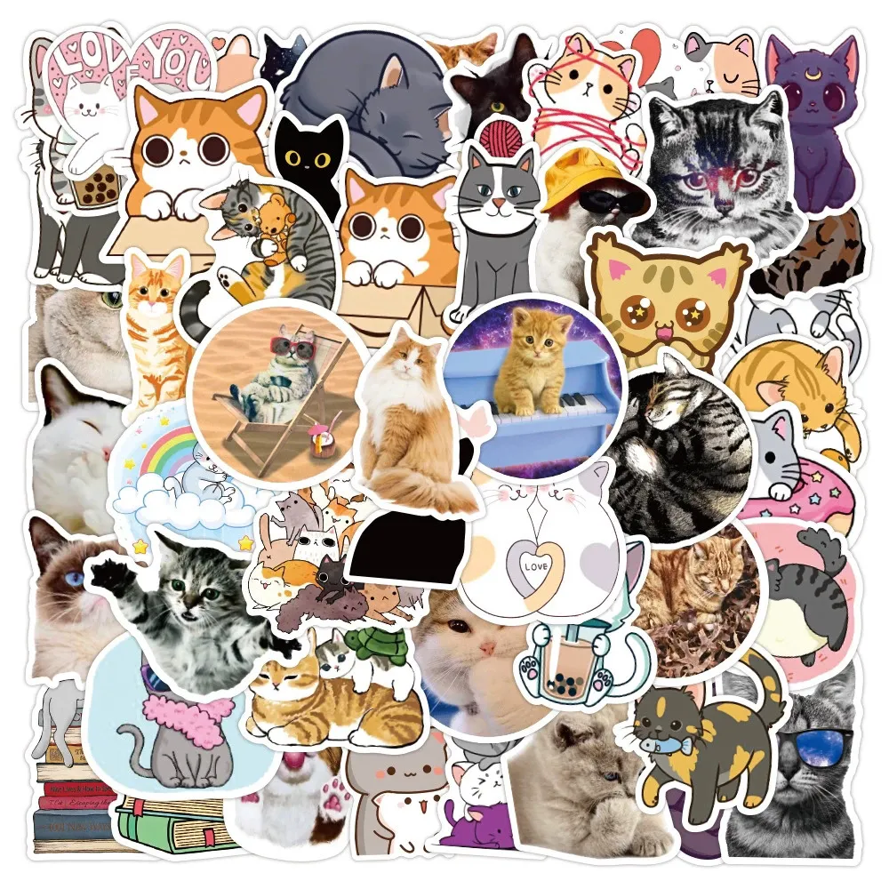 Kawaii Cat Kitty Cute Cat Cartoon Stickers Waterproof Graffiti Decals ...