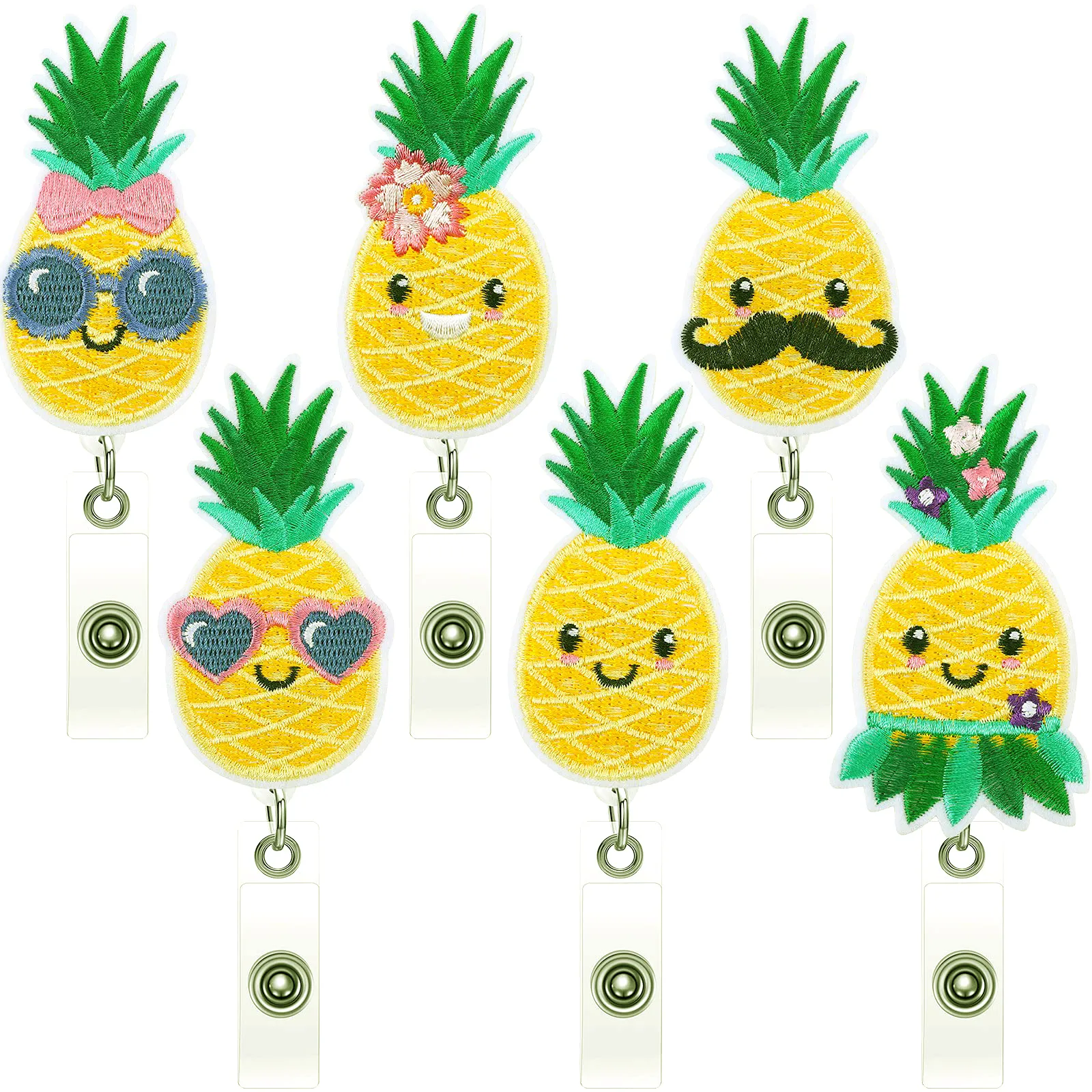 Pineapple Badge Reel Geborduurde Broches Intrekbare Pull id Lanyard Card Houder Sleutelhanger Pins Fruit Clips