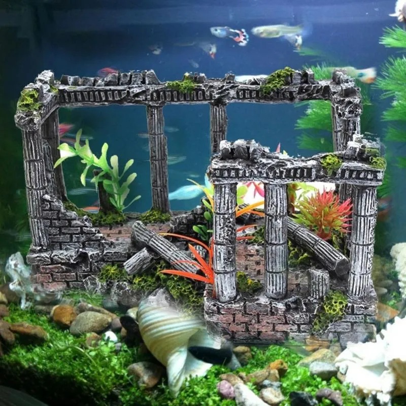 Decoraties Metermall Aquarium onderwater hebben antieke Romeinse kolom Ruins Europese kasteelornamenten voor vissenkom