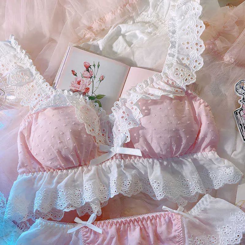 Kawaii Lace Pink Bra And Panty Set Back Lolita French Retro Cotton Intimate  Underwear For Women Ultra Thin From Sihuai03, $15.64
