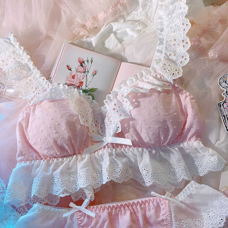 Kawaii Lace Pink Bra And Panty Set Back Lolita French Retro Cotton