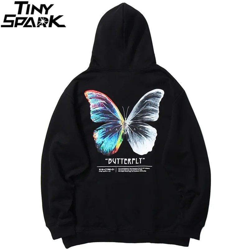 Män Hip Hop Sweatshirt Hoodie Färg Butterfly Streetwear Harajuku Pullover Hoodie Cotton Fleece Winter Höst Black Hoodie 210728