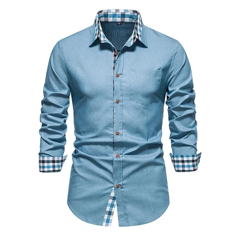 Heren Casual Shirts Mens Lange Mouw Denim Hipster Zakelijk Werk Sociaal Overhemd Mannen Slim Fit Button Up Mannelijke Kleding Chemise Homme