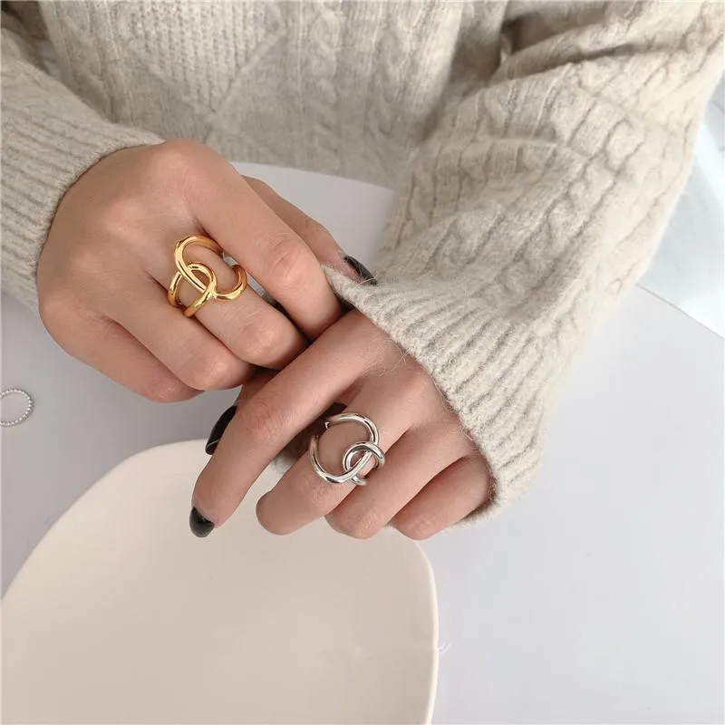 Cluster Rings SRCOI Trendy Irregular Wire Twisted Hollow Ring Gold Silver Color Brass Metal Minimalist Open For Women Anniversary Gift