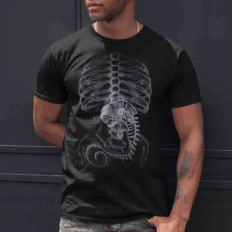 Alien vs Raubtier Tees Alien Bone Covenant Bone T-shirt Kurzarm Menschlicher Körper Embryo Röntgenaufnahme O Hals T-Shirt Baumwolle Plus Größe G1222