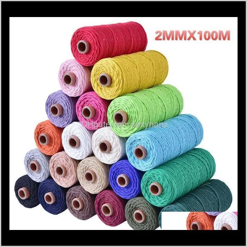 Przędza odzież tkanina odzież kropla Dostawa 2021 2mm Naturalne miękkie bawełniane rzemiosło rzemieślnicze String DIY Handmade wiązanie przewodu przewodu liny 100m1 GRP0K
