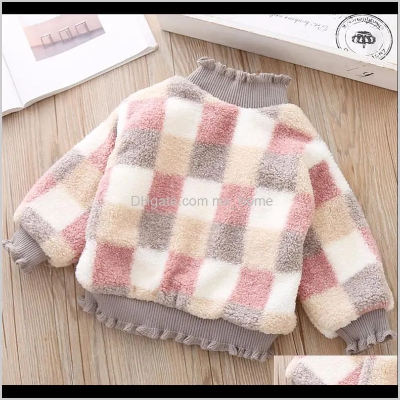 high quality 1-5y girls sweater for children clothes winter baby kids plaid sweaters plus velvet princess pullover send bag 201103