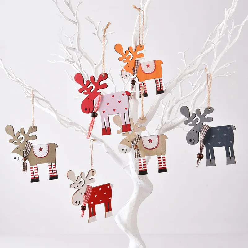 Boże Narodzenie Elk Drewniane ornamenty Xmas Drzewo Drewno Jeleń Wisiorek DIY Dekoracje Boże Narodzenie Kids Prezent W-01223