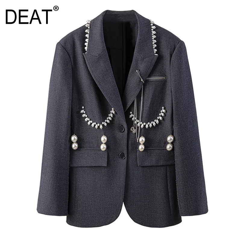 Cappotto blazer slim di media lunghezza grigio perla allentato moda primavera estate manica lunga donna SH324 210421