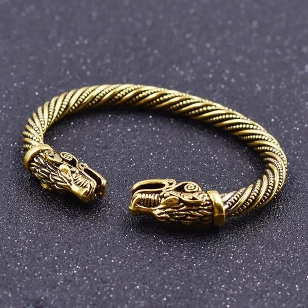 Charm Bracelets Punk Carved Dragon Head Adjustable Open Bracelet For Men Vintage Antique Nordic Viking Twisted Cuff Wristband Jewelry Gift