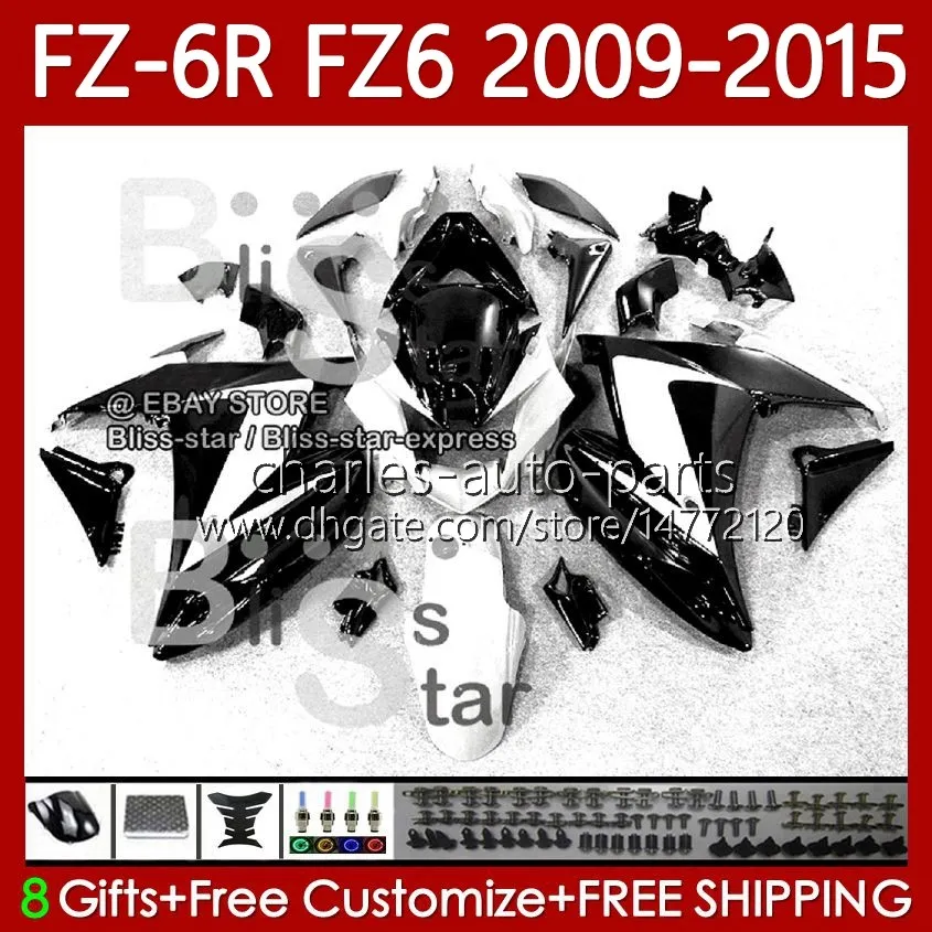 Fairings de OEM para Yamaha FZ 6R 6N 6 FZ6 RN 600 FZ-6R FZ600 Black White FZ6R 2009 2010 2012 2013 2014 2015 corpo 103No.113 FZ-6N 09 10 11 12 13 14 15 FZ6N 09-15 Kit de carroçaria