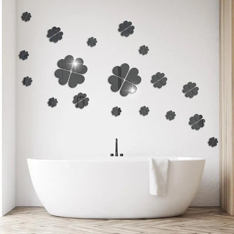Wall Stickers DIY Mirror Sticker Flowers Acrylic Arts Mural Decal Living Room Decor Waterproof Bathroom Decoration Accessories
