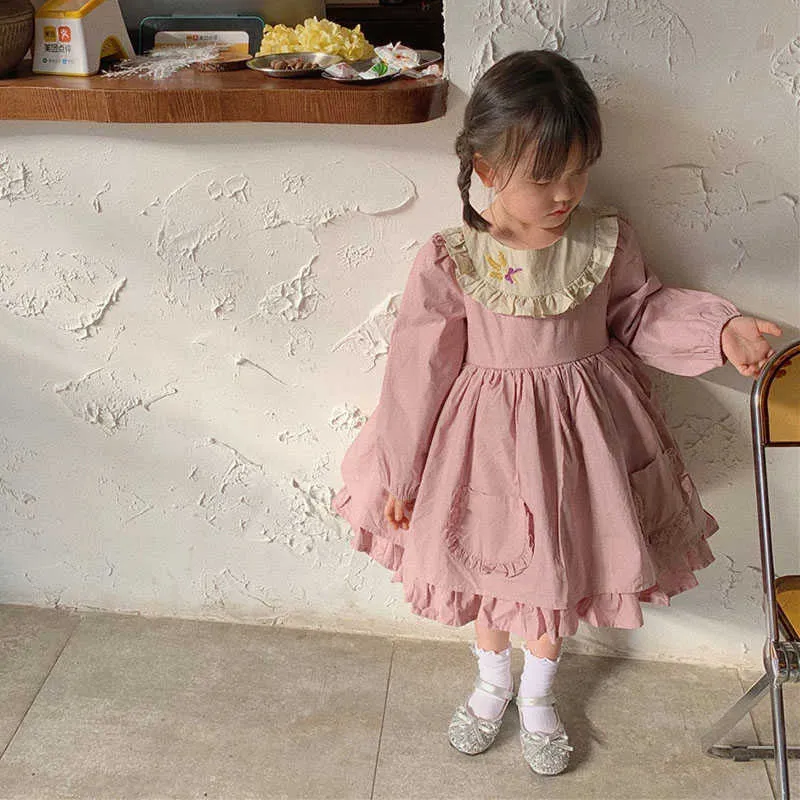 Maluch Dziewczyna Lolita Princess Sukienki Dzieci Koreański Frock Baby Girls Birthday Różowy Dress Up Infant Cotton Vestidos 210615