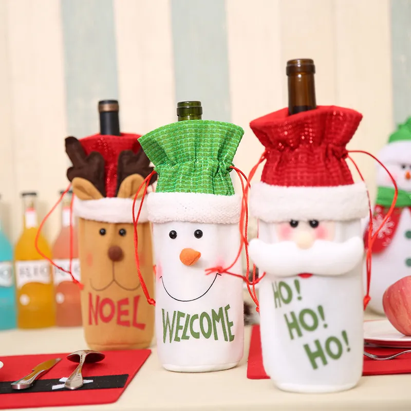 クリスマスワインのびんの装飾サンタクロース雪だるまの鹿のボトルカバーバッグケース服キッチン装飾新年クリスマスディナーパーティーW-00873