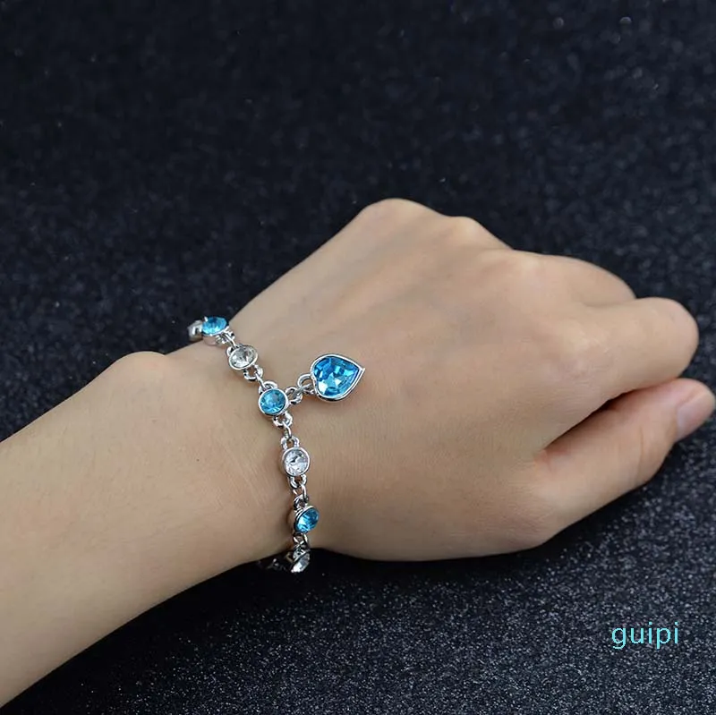 Kristall-Herz-Charme-Armband, blaues Meer-Diamant-Armband, Modeschmuck für Frauen und Kinder, Geschenk