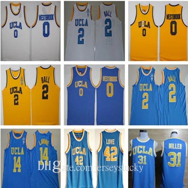 UCLA Bruins 대학 농구 Russell Westbrook Lonzo Ball Zach LaVine Reggie Miller Bill Walton Kevin Love 블루 저지 사이즈 S-2XL