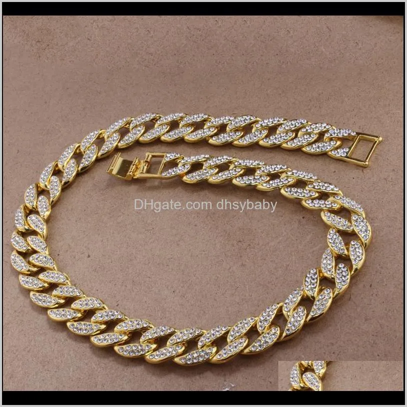 mens iced out chain rose gold silver  cuban link chain necklace hip hop necklaces jewelry