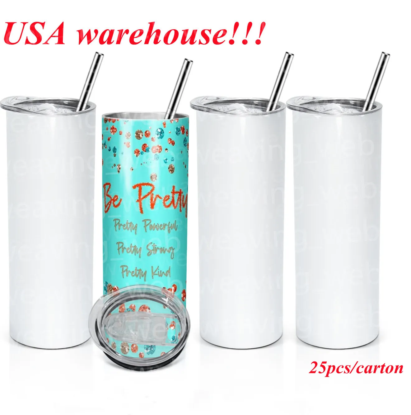 Case of 48 *20oz Sublimation Blank Straight Skinny Tumbler In Bulk Plastic  Straw