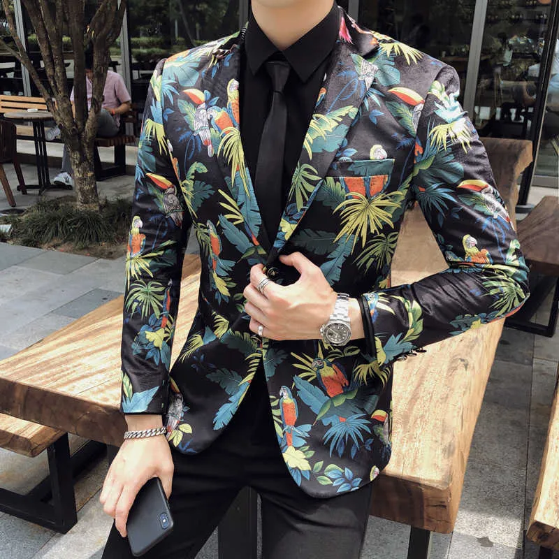 Бренд Цветочный принт Повседневная Slim Fit Blazer Мужчин Костюм Куртка Мужчины Party Prom Stage Носите Свадебное платье Blazers Plus Размер 5XL 210527