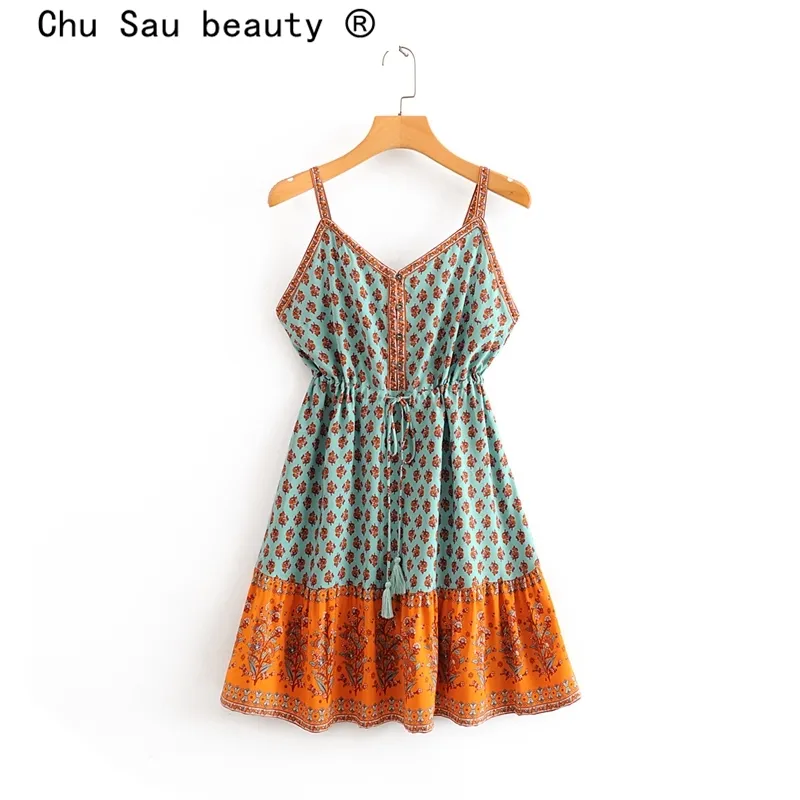 beauté Mode Boho Floral Print Sling Dress Femmes Vacances Chic Hors Épaule Beachwear Gland Ceintures Mini Robes 210514