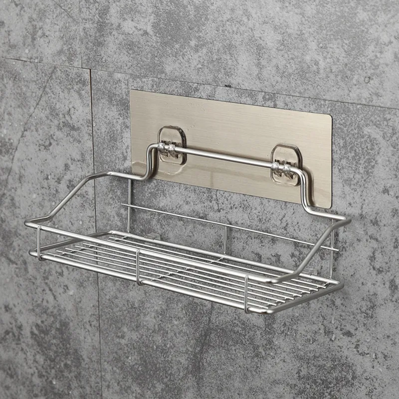 Étagères de cuisine de salle de bain en acier inoxydable perforé PVC matériau mur d'aspiration support de rangement de toilette étagère murale de toilette XG0131