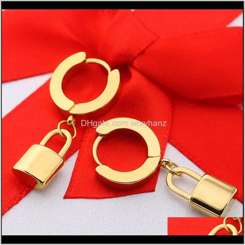 korean fashion titanium steel lock earrings stainless steel gold plated pendant earrings and earrings for men and women