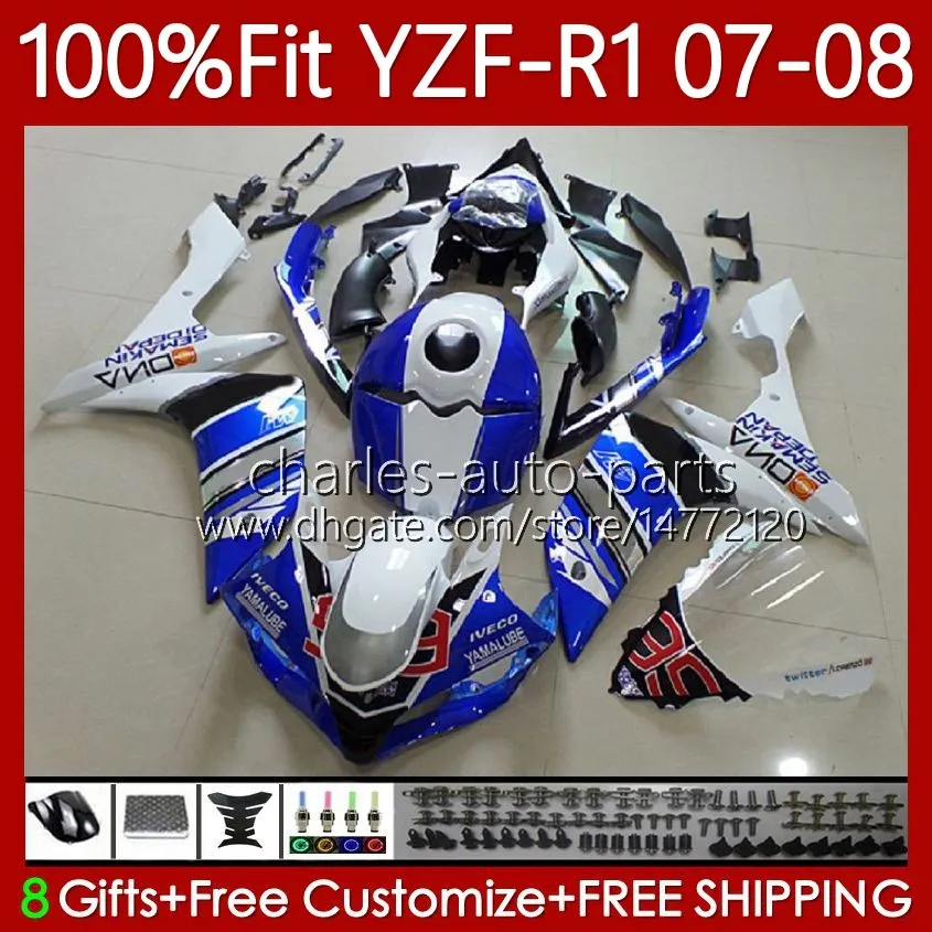 100٪ FIT OEM هيكل السيارة ل Yamaha Moto YZF-R1 YZF-1000 YZF R 1 1000 CC 07-08 الجسم 91NO.23 YZF R1 1000CC أبيض أبيض YZFR1 07 08 YZF1000 2007 2008 حقن العفن كيت