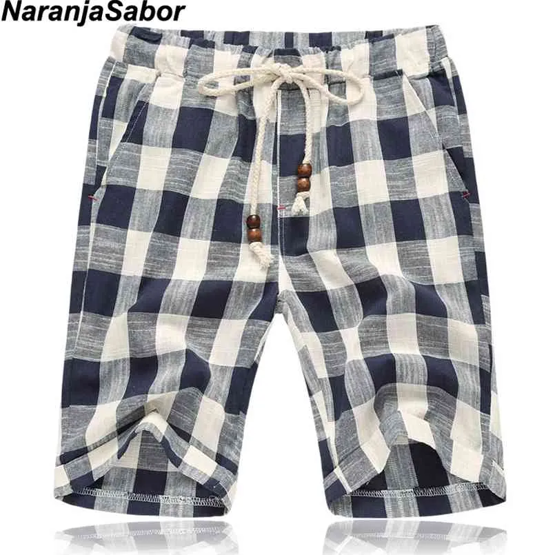 Naranjasabor Summer Mens Casual Shorts Bomull Plaid Beach Men Fashion Short Male Sport Cool Märke Kläder 5XL N505 210716