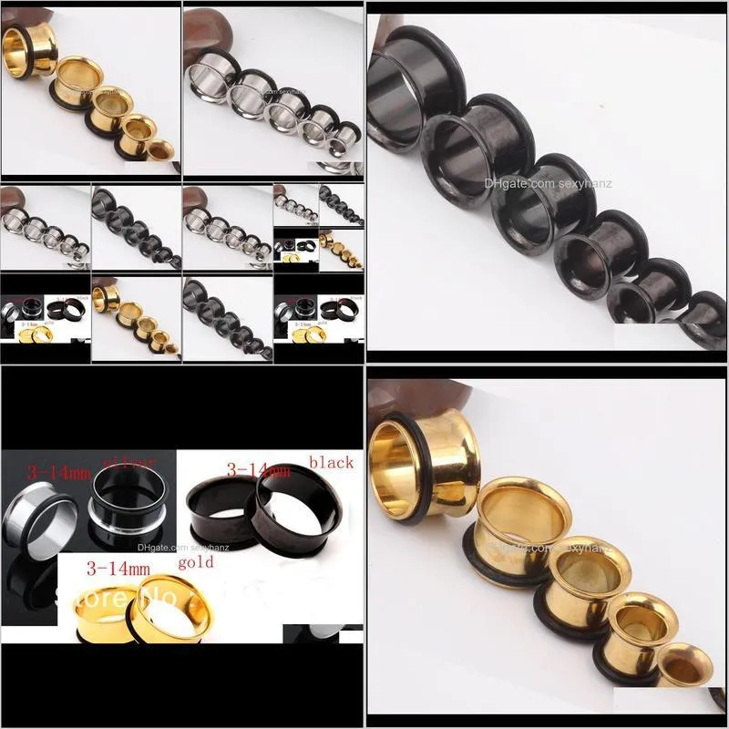 wholesales 96pcs/lot mix 3 colors 8 size stainless steel single flare flesh tunnel piercing ear guage f128