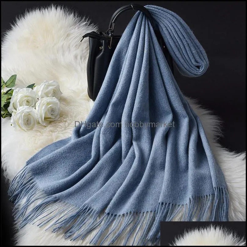 Winter 100% Pure Wool Scarf Women Solid Camel Warm Echarpe Wraps for Ladies Cashmere Foulard Femme Thicken Merino Wool Scarves 201026