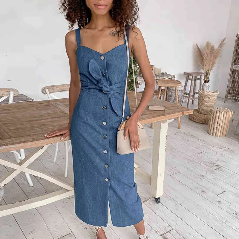 Sexy Long Denim Dress For Women Vintage Button Front With Belt Slim Fit  Office Suspender Style From Lu006, $23.49 In Bulk | DHgate.Com
