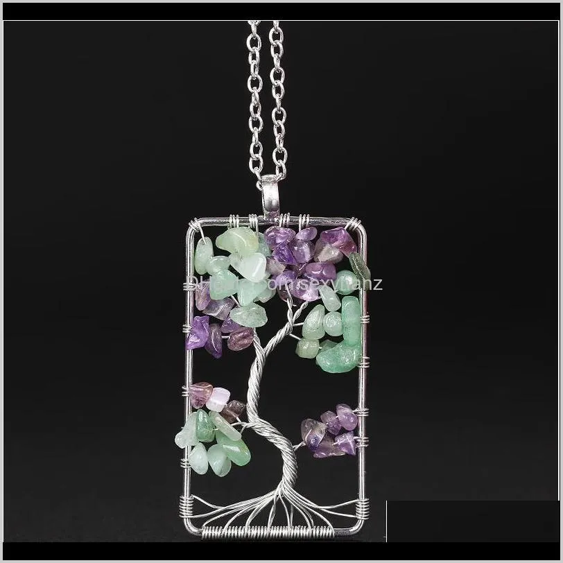 natural purple quartz stone pendants handmade gold color tree of life shaped crystal pendant necklace chain for women qylnsa